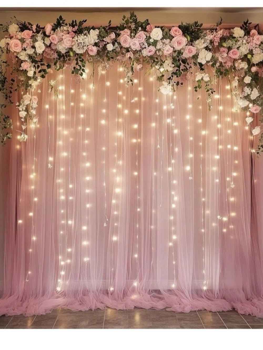 Fomcet Tulle Backdrop Curtains with Lights Dusty Rose 10x10ft Sheer Curtain Pink